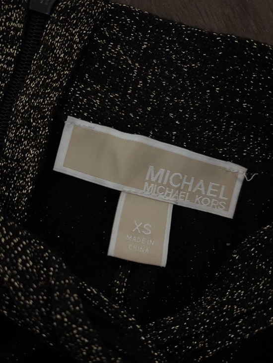 Michael Kors Long-Sleeve Metallic Cutout Bodycon Dress - Black Gold - Picture 2 of 3